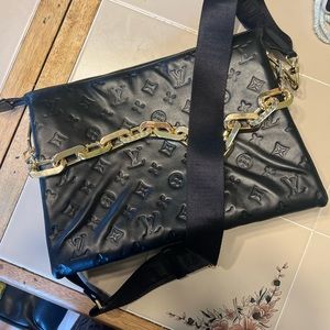 Large Black Leather Inspired Crossbody Bag